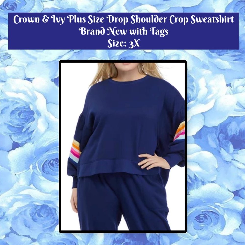 Crown & Ivy Plus Size Drop Shoulder Crop Sweatshirt 3X